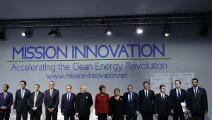 World leaders pose during the 'Mission Innovation: Accelerating the Clean Energy Revolution' meeting