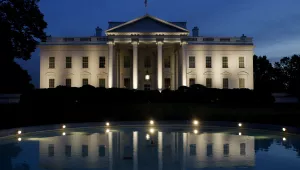 The White House as seen from the North Lawn before sunset. Photo taken on Tuesday, October 7, 2008.