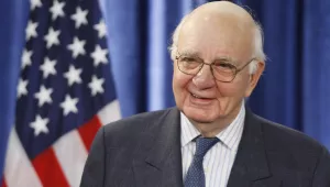 Former Federal Reserve Chairman Paul Volcker listens to President-elect Barack Obama, not pictured, as he speaks during a news conference in Chicago, Wednesday, Nov. 26, 2008.