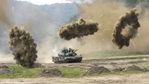 a South Korean army K-1 tank during a South Korea and U.S. joint military exercise against possible North Korean attacks in Paju, near the demilitarized zone on Wednesday, June 8, 2011.  on Wednesday, June 8, 2011.