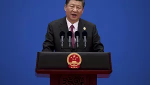 Chinese President Xi Jinping speaks during a news conference at the end of the Belt and Road Forum at the Yanqi Lake International Conference Center, north of Beijing on Monday, May 15, 2017. (Nicolas Asfouri/Pool Photo via AP)