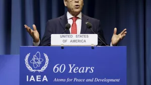 U.S. Energy Secretary Rick Perry delivers a speech during the general conference of the International Atomic Energy Agency in Vienna, Austria. September 18, 2017 (Ronald Zak/Associated Press).