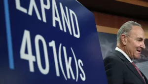 Senate Minority Leader Chuck Schumer participates in a news conference about retirement savings, October 31, 2017.