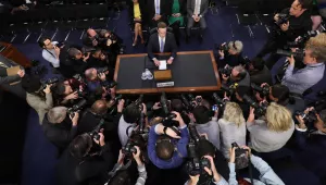 Facebook CEO Mark Zuckerberg arrives to testify before a joint hearing of the Commerce and Judiciary Committees on Capitol Hill in Washington, Tuesday, April 10, 2018