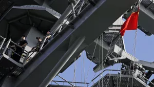 The flag of the People’s Republic of China flies on the U.S.S. Ronald Reagan during a port call in Hong Kong, November 21, 2018