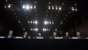 From left, CIA Director Gina Haspel, Director of National Intelligence Daniel Coats, and Defense Intelligence Agency Director Gen. Robert Ashley, with (not pictured) FBI Director Christopher Wray, National Security Agency Director Gen. Paul Nakasone and National Geospatial-Intelligence Agency Director Robert Cardillo testify before the Senate Intelligence Committee on Capitol Hill in Washington Tuesday, Jan. 29, 2019.