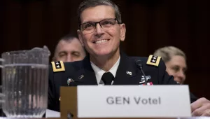 Photo of Gen. Joseph Votel testifying before a Senate Armed Services Comm. hearing Feb. 5, 2019.