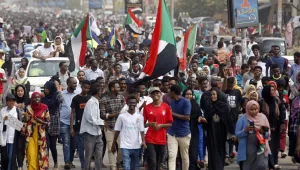 Sudanese protesters march during a demonstration in the capital Khartoum, Sudan, on August 1, 2019.