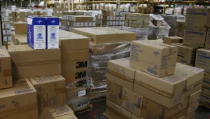 In this April 7, 2020, file photo, face shields and other supplies are pictured at Oklahoma's Strategic National Stockpile warehouse in Oklahoma City in Oklahoma City.