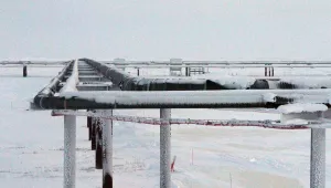 Ice forms on pipelines built near the Colville-Delta 5, or as it's more commonly known, CD5, drilling site on Alaska's North Slope on February 19, 2016. (AP Photo/Mark Thiessen)