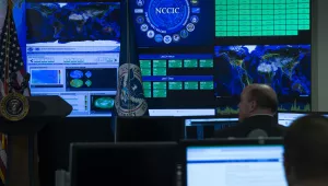 A view of the National Cybersecurity and Communications Integration Center before remarks by President Barack Obama, on Tuesday, Jan. 13, 2015, in Arlington, Va.