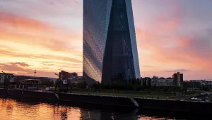 The European Central Bank building during sunset in Frankfurt, Germany