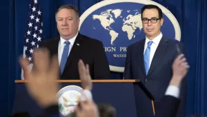 Secretary of State Mike Pompeo and Treasury Secretary Steven Mnuchin at a press conference