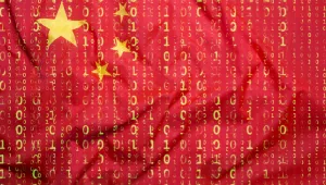 PRC flag with digital overlay