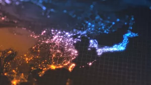 A stylized map of China and its neighbors.