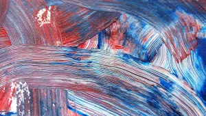 A messy red white and blue paint design