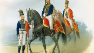 Illustration of Imperial Russian Army light cavalry, early 19th century.