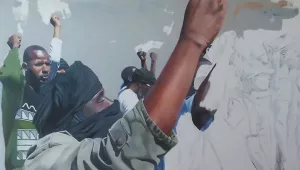 Oil painting of four men