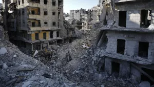 Destruction of the Salaheddin neighborhood in eastern Aleppo, Syria, Jan. 20, 2018.