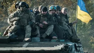 Image of Ukrainian soldiers in Kharkiv, Ukraine. 
