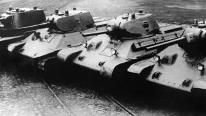 A row of T-34 tanks