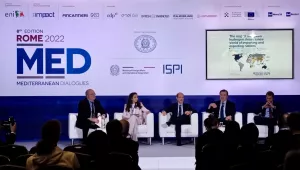 Panelists on stage during hydrogen discussion at Rome Med 2022