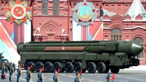 A missile on display during a military parade in Moscow's Red Square in 2016.