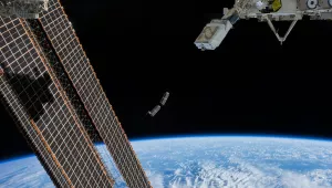 A set of NanoRacks CubeSats is deployed from the International Space Station, February 25, 2014. 