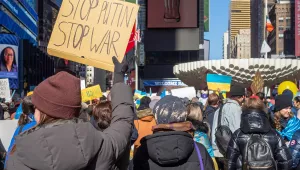 Rally in support of Ukraine in Times Square following the Russian invasion of Ukraine