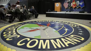 U.S. Secretary of Defense Mark Esper holds a Q&A session during a visit to the U.S. Strategic Command at Offutt AFB, Neb., Thursday, Feb. 20, 2020. 