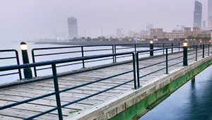 Souk Sharq pier in Kuwait during a sandstorm