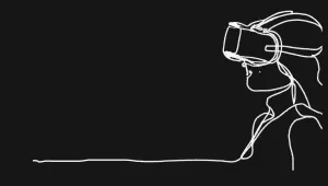 Line drawing of person wearing Virtual Reality headset