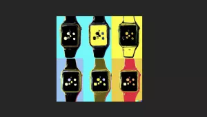 A drawing of six smart watches