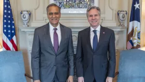 Richard Verma stands next to Secretary of State Antony Blinken 