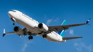 WestJet Boeing 737 MAX 8 landing in Calgary, Alberta, Canada