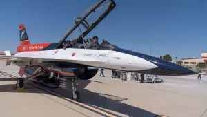 Air Force Secretary Frank Kendall sits in the front cockpit of an X-62A VISTA aircraft