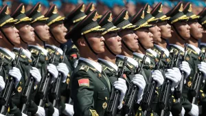 Soldiers from China's People's Liberation Army march toward Red Square during the Victory Day military parade marking the 75th anniversary of the Nazi defeat in Moscow, Russia, Wednesday, June 24, 2020.
