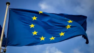Flag of the European Union against a blue sky