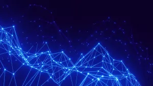 Blue lights connected against a black background