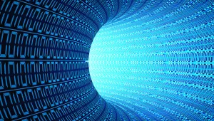 A curved tunnel comprised of binary code.