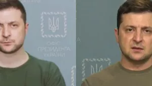 A deepfake of President Zelensky next to the original image.