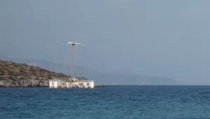 Floating desalination unit "Hydriada" powered by wind and solar energy