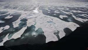 Sea ice melts on the Franklin Strait along the Northwest Passage in the Canadian Arctic Archipelago