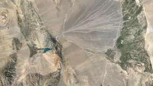 A satellite view of the Gansu Wind Farm Project under construction in China's western Gansu province. Construction began in 2009 toward a planned total generation capacity of 20,000 MW.