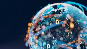 Earth represented by binary code and lines 