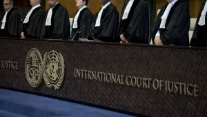 Judges enter the International Court of Justice