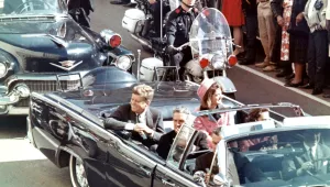President Kennedy in the limousine in Dallas, Texas, on Main Street, minutes before the assassination