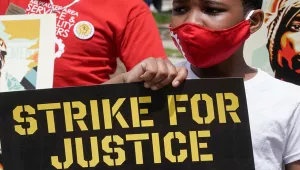 Strike for justice protesters are seen Monday, July 20, 2020, in Milwaukee. 