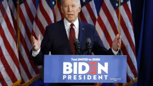 In this Tuesday, Jan. 7, 2020 file photograph, presumptive Democratic presidential nominee Joe Biden gestures during a foreign policy statement in New York. 