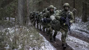 Lithuanian conscripts practice during a NATO military exercise